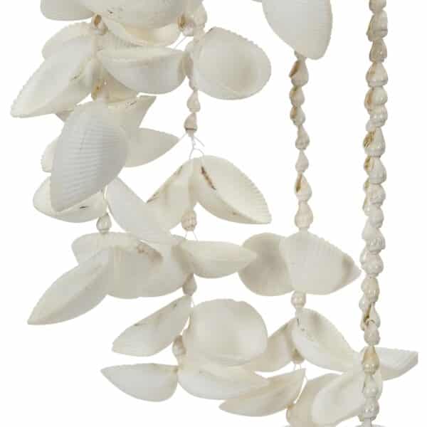 2 White Seashells Wind Chimes with Rattan Hat 4x18" (Set of 2) - Image 2