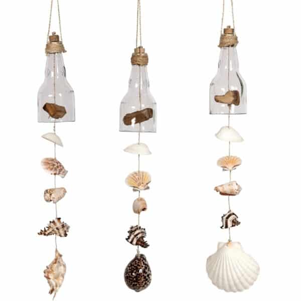 3 Assorted Driftwood & Shells Bottle Wind Chimes 18" (Set of 3)
