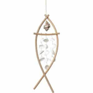 2 White Ark in Natural Rattan Fish Wall Hangers 16" (Set of 2)