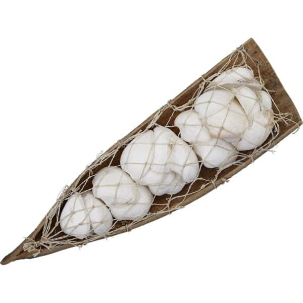 2 White Ark Shells in Wood Boats with Abaca Net (Set of 2) - Image 2