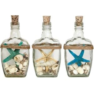 3 Assorted Colored Starfish & Shells in Bottles 6.5" (Set of 3)