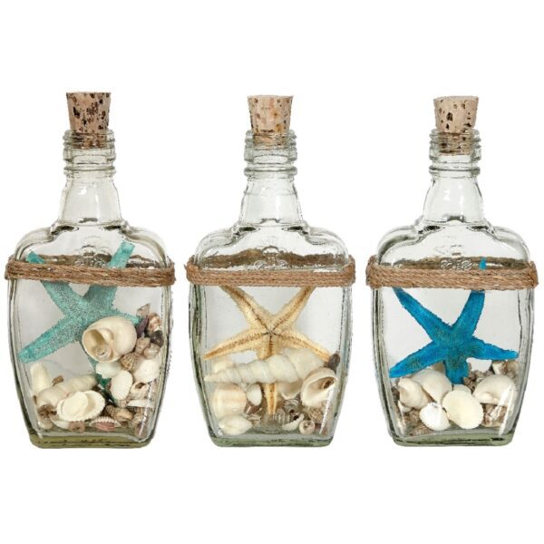 3 Assorted Colored Starfish & Shells in Bottles 6.5" (Set of 3) - Image 2