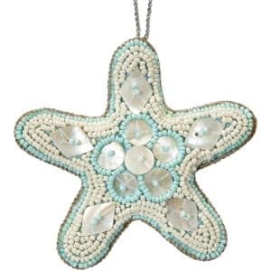 Starfish Mother of Pearl (MOP) and Beaded Ornament 4" Blue/Cream