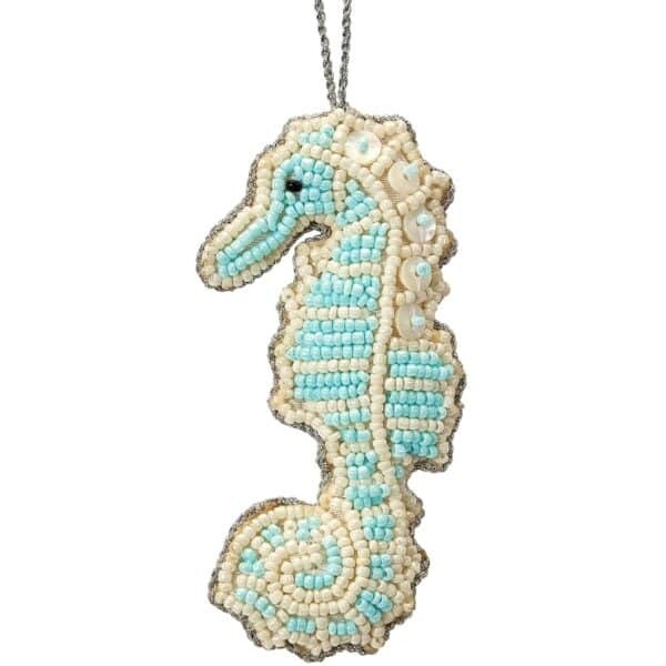 Seahorse Mother of Pearl (MOP) & Beads Ornament Blue
