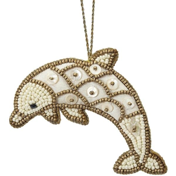 Dolphin Mother of Pearl (MOP) & Beads Hanging Ornament Gold
