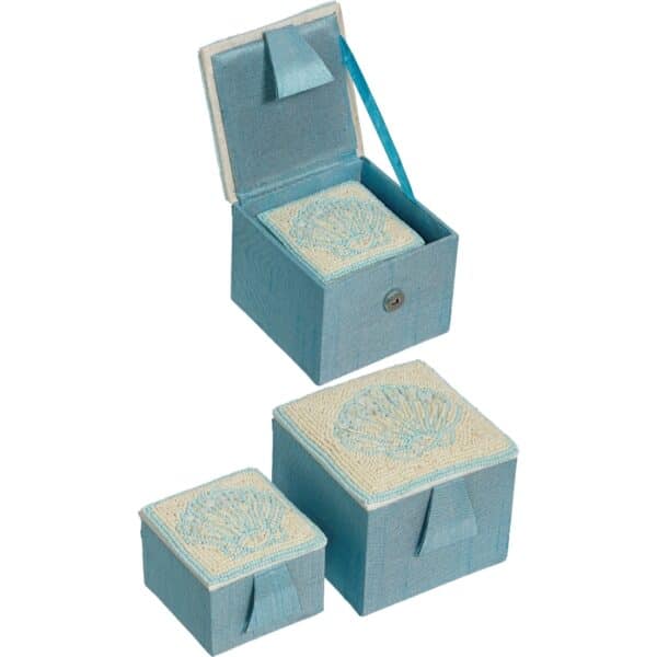 Scallop Mother of Pearl (MOP) and Beads Square Nested Boxes 4" & 3" Blue