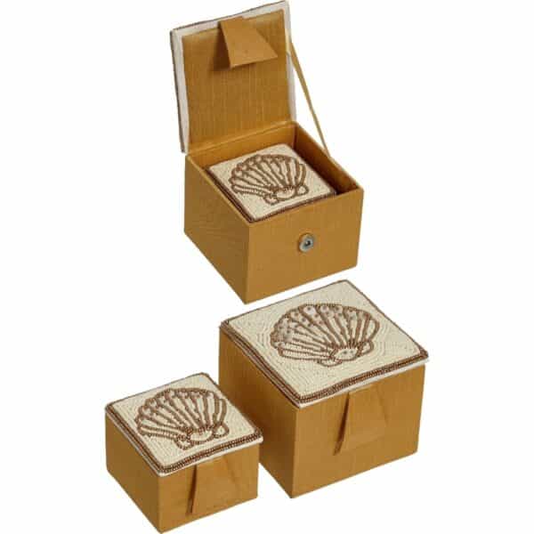 Scallop Mother of Pearl (MOP) and Beads Square Nested Boxes 4" & 3" Gold