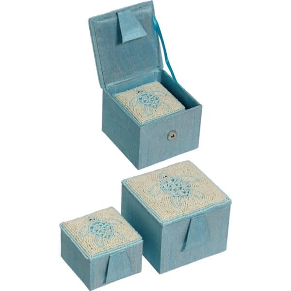 Turtle Mother of Pearl (MOP) and Beads Square Nested Boxes 4" & 3" Blue