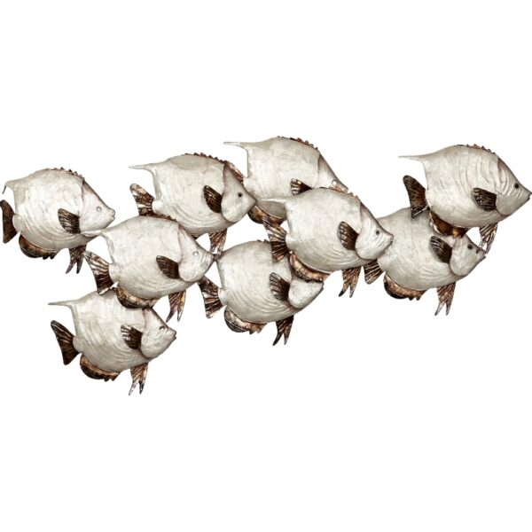 Metal and Capiz School of Dory Fish Wall Decor 31x15" (White Elegance Collection)