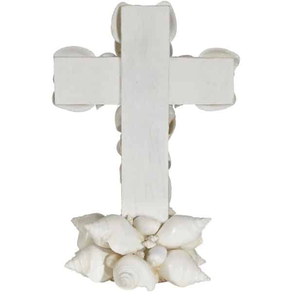 White Shell Cross on Stand 8" - Image 3