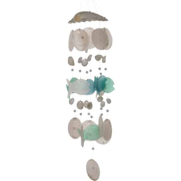 2 Scallop Shells & Capiz Fish Wind Chimes 20" (Set of 2)