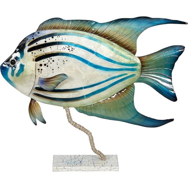 Metal & Capiz Large Tropical Fish Stand 17x14" Blue/Green