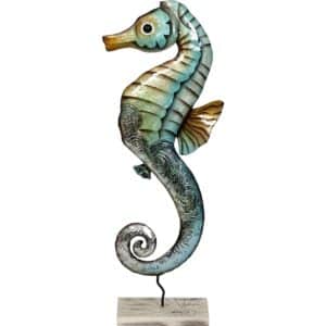 Rustic Metal & Capiz Art Seahorse on Stand 7x18"