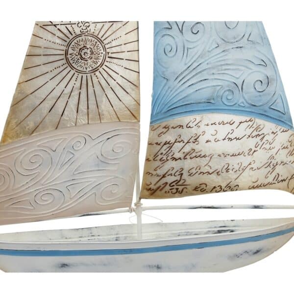 Metal and Capiz Art Compass Sail Sailboat on Stand 15x20" Blue/White - Image 2