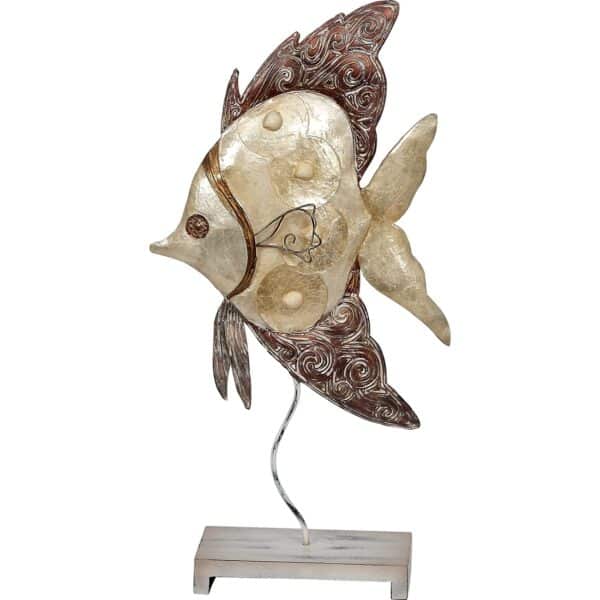 Metal & Capiz Angelfish on Stand 9x16" Tan/Bronze