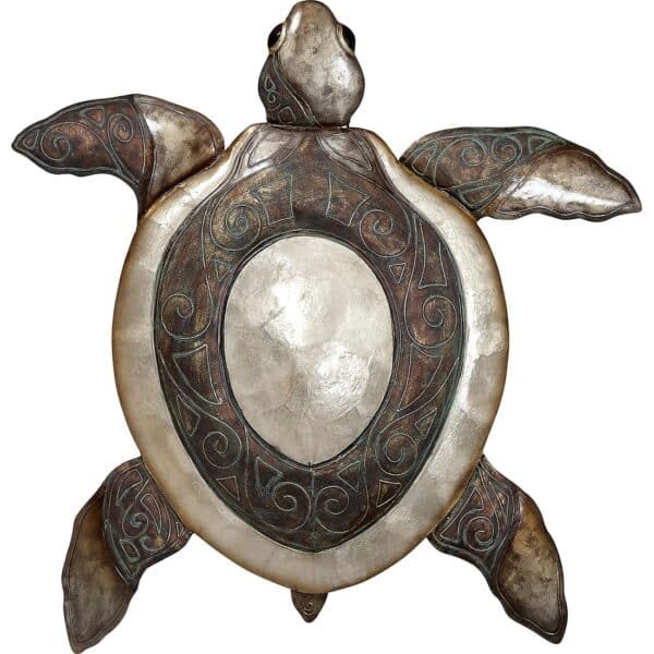 Metal & Capiz Art Large Turtle Wall Art Tan Bronze 20x22"