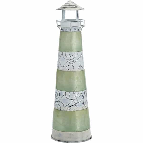 Metal & Capiz Art Lighthouse Stand Green/White 15"