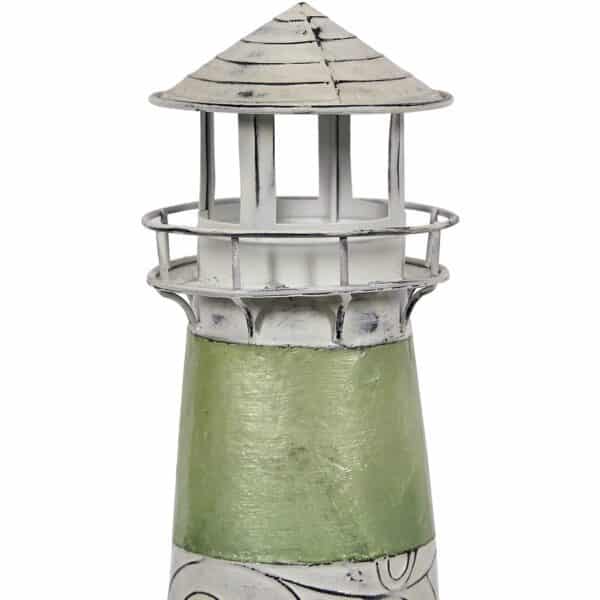 Metal & Capiz Art Lighthouse Stand Green/White 15" - Image 2