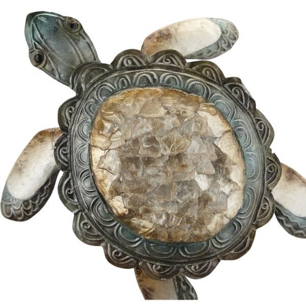 Metal and Capiz Ruffle Turtle on a Stand 11x8" Green/Tan - Image 2