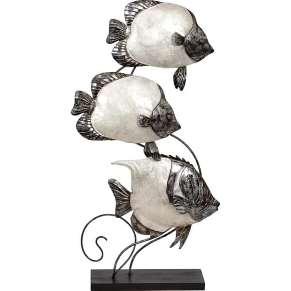 Metal and Capiz Art Three Butterflyfish on Stand 10x20" (White Elegance Collection)