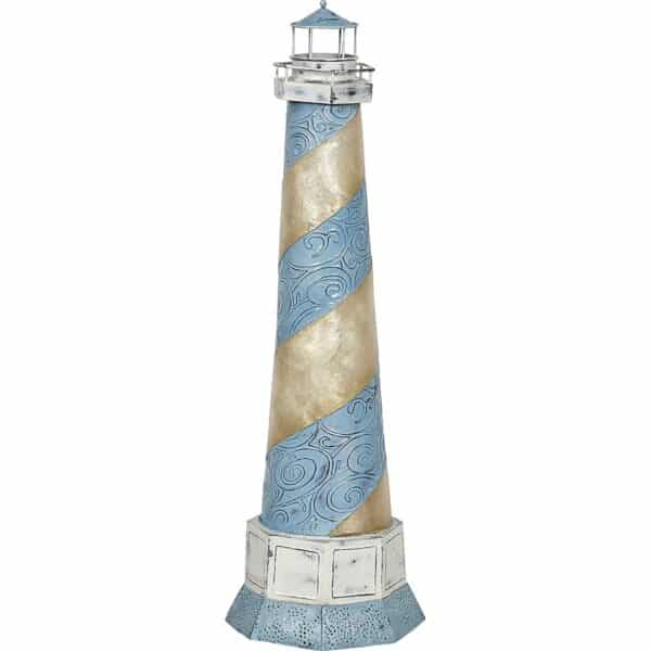 Metal & Capiz Art Lighthouse Stand 7x21" Blue and White