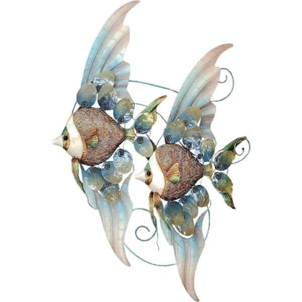 Metal & Capiz Art Nouveau Double Banner Fish Wall Art 32x21"