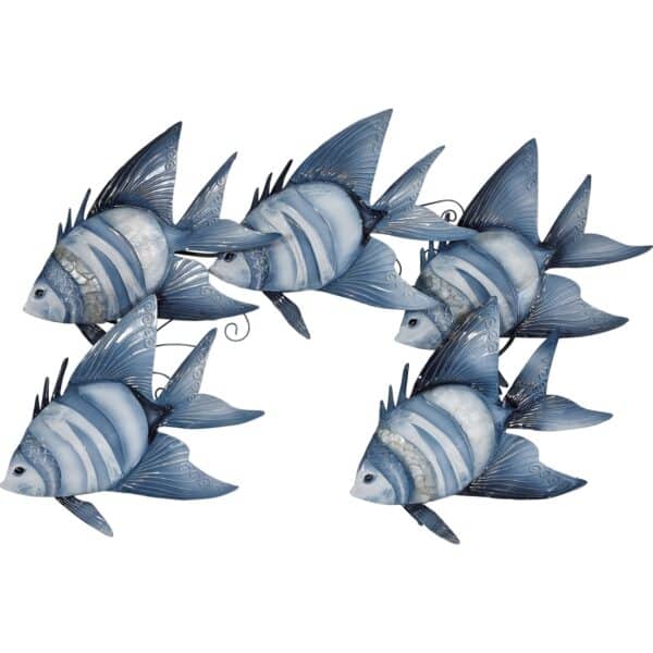 Metal & Capiz Blue White Fish School Wall Art