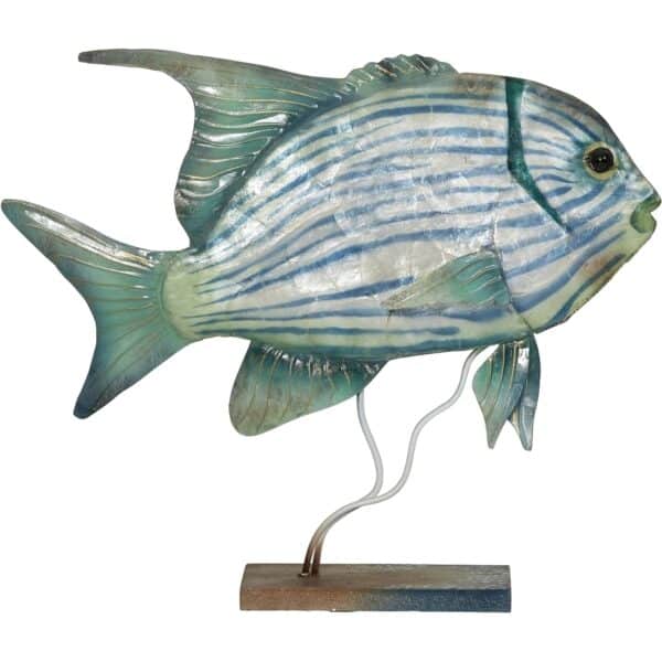Metal & Capiz Art Large Jackfish on Stand 13x14"