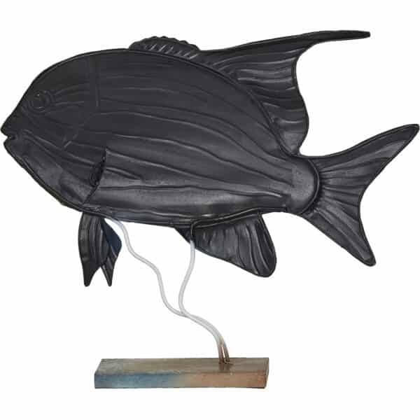 Metal & Capiz Art Large Jackfish on Stand 13x14" - Image 2