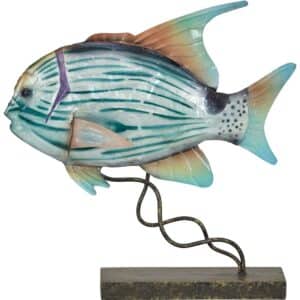 Metal & Capiz Art Small Jackfish on Stand 8x8"