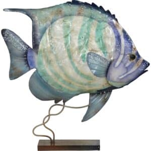 Metal & Capiz Art Large Striped Bannerfish on Stand 15x14"