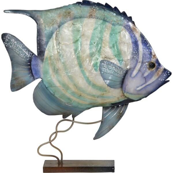 Metal & Capiz Art Large Striped Bannerfish on Stand 15x14"