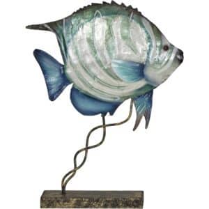 Metal & Capiz Art Small Striped Bannerfish on Stand 10x8"