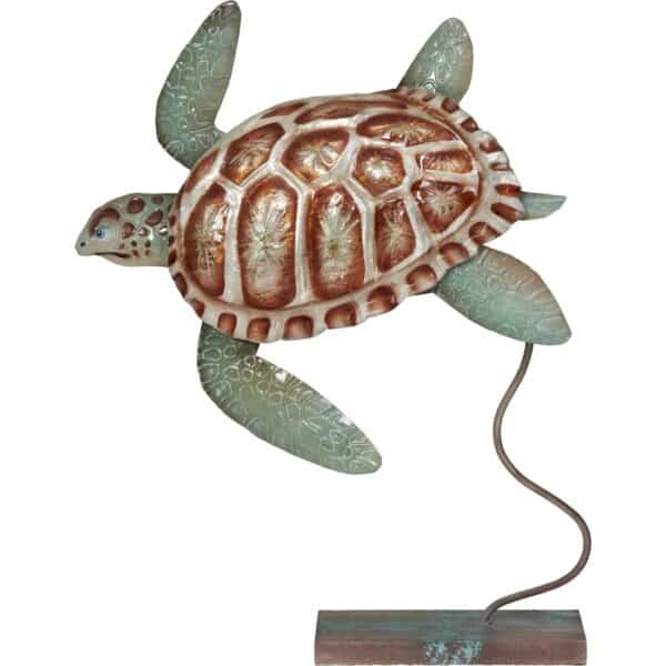 Metal & Capiz Art Loggerhead Turtle on Stand 14x10"