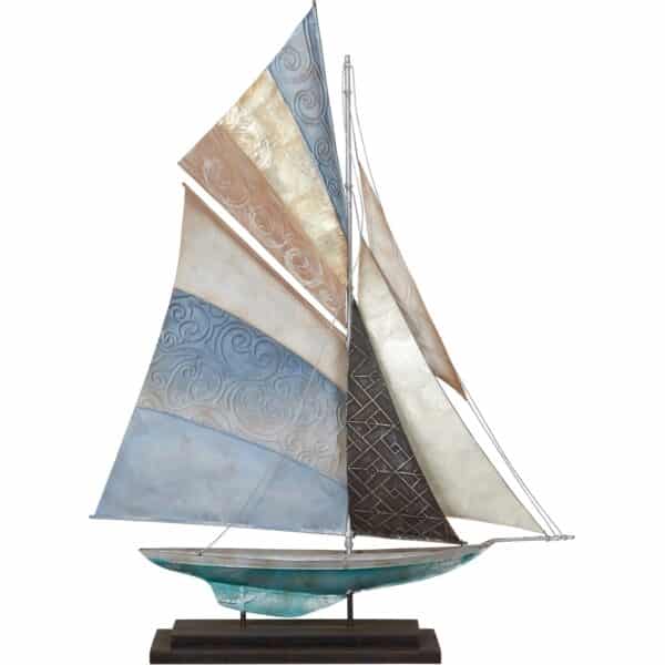 Metal & Capiz Art Battened Sails Boat on Stand