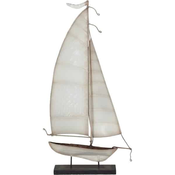 Metal & Capiz Art Rustic Sailboat on Stand 21x9.5" - Image 2