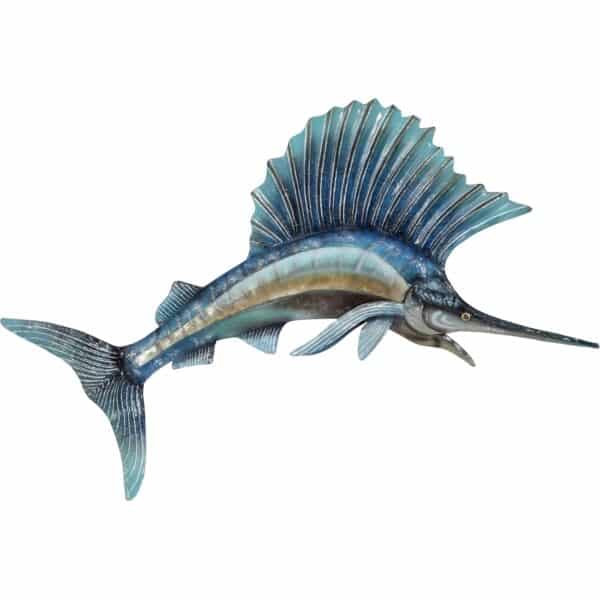 Metal & Capiz Swordfish Wall Decor-Blue-White