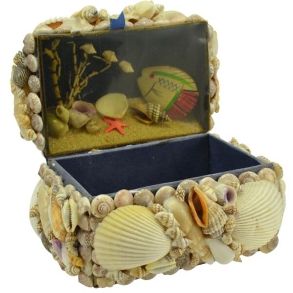 Natural Seashell Treasure Box with Scene Inside Lid 6x4.5x4"